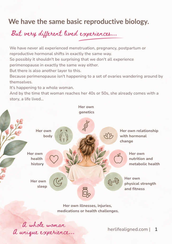 Understanding Perimenopause workbook page explaining how women can experience perimenopause differently