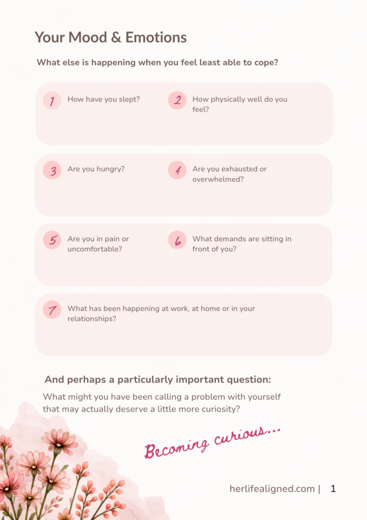 Understanding Perimenopause workbook reflection page about mood and emotions in perimenopause